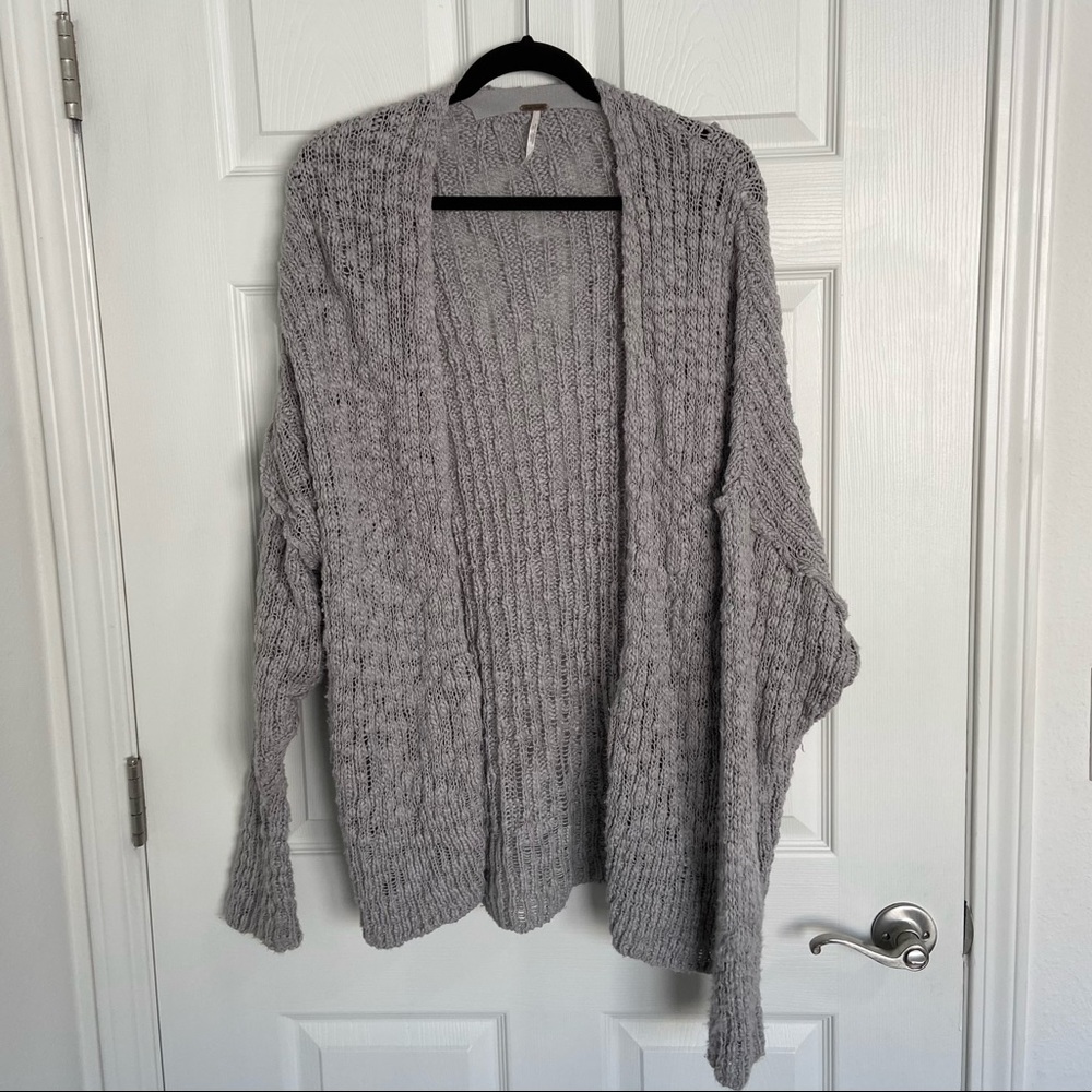 Free People Large Light Gray Distressed Cardigan